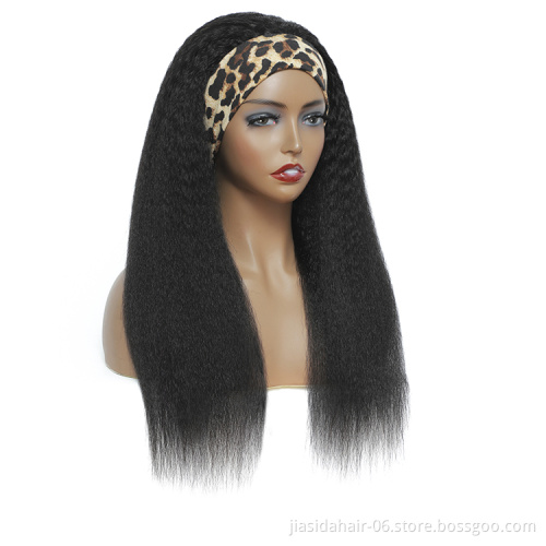 Adjustable kinky Straight Glueless Human Hair Half Wigs Machine Non Lace Brazilian Virgin Hair Headband Wig for Black Women
